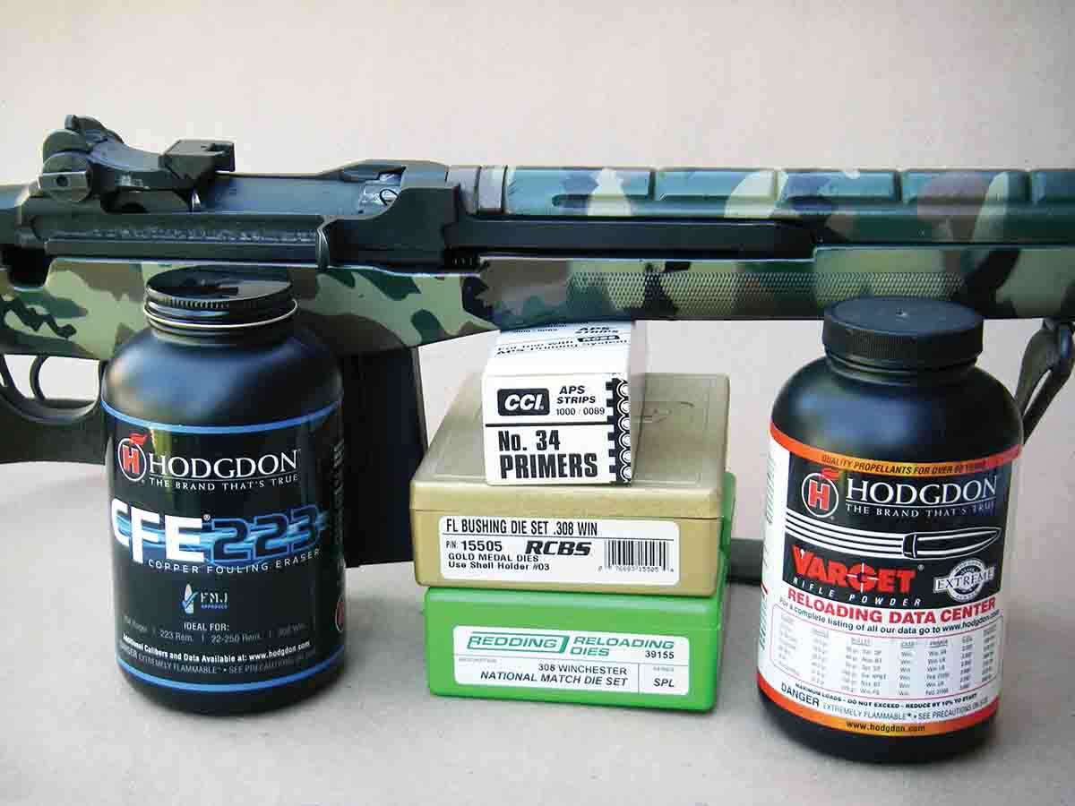 While Hodgdon CFE223 powder can work in an M1A rifle used in competition, Hodgdon Varget is a proven winner.  CCI No. 34 primers are strongly suggested to prevent slam-fires.